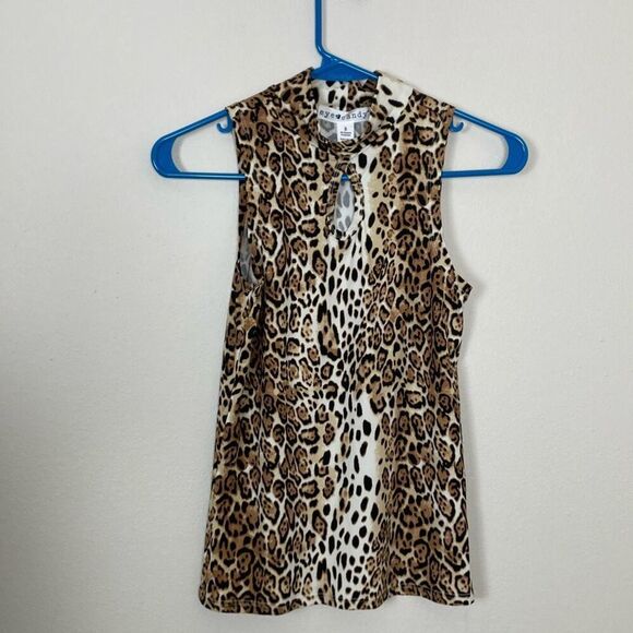 Eye Candy Animal Print Mock Turtleneck Sleeveless Tank with Keyhole Size Small ( - Picture 1 of 8